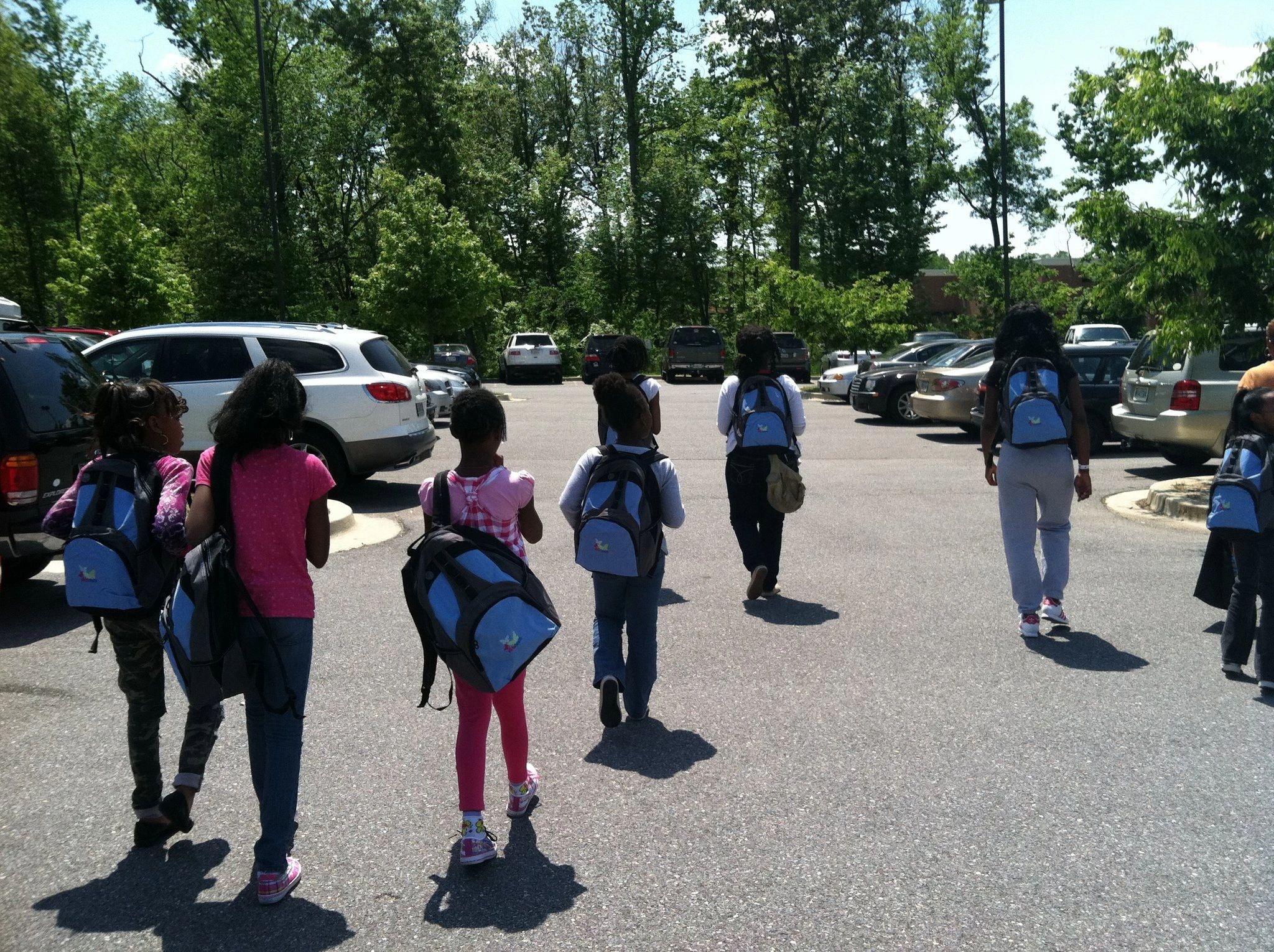 School children with backpacks